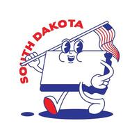 söder dakota stat retro maskot med hand och fot klämma konst. USA Karta retro tecknad serie klistermärken med rolig komisk tecken och handskar händer. vektor mall för hemsida, design, omslag, infografik.