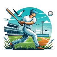 ai generiert Baseball weicher Ball Spieler im Aktion Vektor Illustration, Schlagmann schwingen mit Schläger Design Vorlage isoliert auf Weiß Hintergrund
