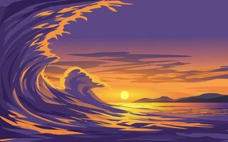 Strand Sonnenuntergang lanscape mit Wellen vektor