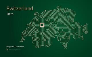 Schweiz, Karte mit ein Hauptstadt von Bern gezeigt im ein Mikrochip Muster. E-Government. Welt Länder Vektor Karten. Mikrochip Serie