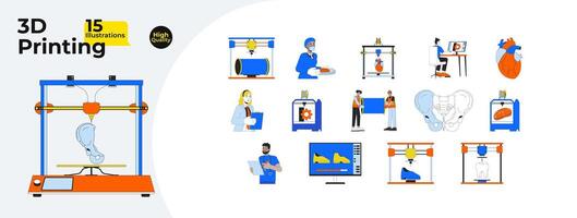 3d Drucker Techniker Linie Karikatur eben Illustration bündeln vektor