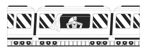 caucasian kvinna pendla passagerare tåg svart och vit 2d linje tecknad serie karaktär. europeisk kvinna ridning vagn isolerat vektor översikt person. resa destination enfärgad platt fläck illustration