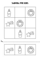 Sudoku-Spiel für Kinder mit Weihnachtsbildern. Schwarz und weiß. vektor