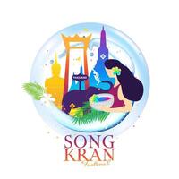 Konzept von Thailand Wasser Festival Spaß, Songkran Tag Logo Design Vorlage vektor