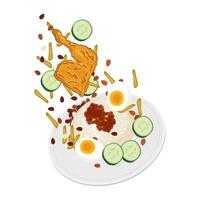 vektor illustration logotyp nasi lemak levitation på en tallrik