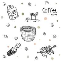 Kaffee Geschäft Hand gezeichnet Gekritzel Satz. Vektor Illustration.