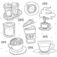kaffe affär hand dragen klotter uppsättning. vektor illustration.