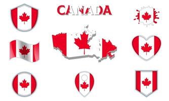 samling av platt nationell flaggor av kanada med Karta vektor