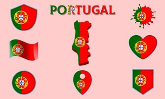 Sammlung von eben National Flaggen von Portugal mit Karte vektor