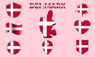 Sammlung von eben National Flaggen von Dänemark mit Karte vektor