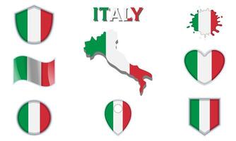 samling av platt nationell flaggor av Italien med Karta vektor