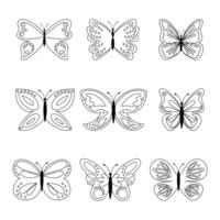 schwarz und Weiß Schmetterlinge. einstellen von Schmetterlinge. Färbung. vektor