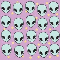Muster von Außerirdischer Gesichter mit Sterne lila Hintergrund Außerirdischer Raum Muster vektor