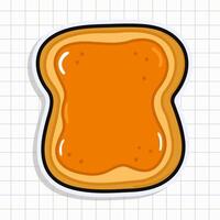 süß komisch Toast Stück von Brot mit Erdnuss Butter Aufkleber. Vektor Hand gezeichnet Karikatur kawaii Charakter Illustration Symbol. isoliert Hintergrund Toast Stück von Brot mit Erdnuss Butter Charakter Konzept