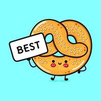 süß Französisch Brezel mit Poster am besten. Vektor Hand gezeichnet Karikatur kawaii Charakter Illustration Symbol. isoliert auf Blau Hintergrund. Französisch Brezel denken Konzept