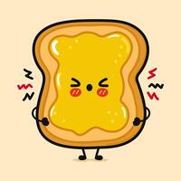 wütend Toast mit Honig. Vektor Hand gezeichnet Karikatur kawaii Charakter Illustration. isoliert auf braun Hintergrund. traurig Toast mit Honig Charakter Konzept