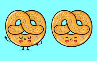 süß komisch Französisch Brezel. Vektor Hand gezeichnet Karikatur kawaii Charakter Illustration Symbol. isoliert auf Blau Hintergrund. Französisch Brezel Charakter Konzept