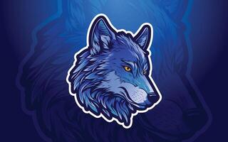 Wolf Maskottchen Logo mit Blau Hintergrund Vektor