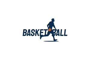 Basketball Vektor Grafik mit das Silhouette von ein Basketball Spieler Dribbling das Ball. diese ist geeignet zum Basketball Logos, Banner, Aufkleber, usw.