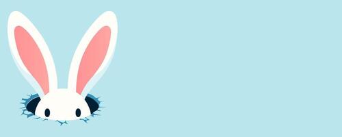 vektor-stil illustration av en vit kanin öra på en pastell blå bakgrund, perfekt för påsk dag vektor