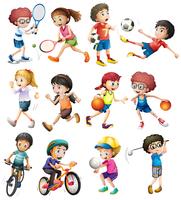 Kinder, die verschiedene Sportarten ausüben vektor