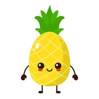 söt rolig ananas frukt karaktär. vektor tecknad serie söt karaktär illustration