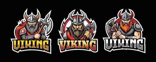 viking esport gaming logotyp. uppsättning av viking maskot design vektor