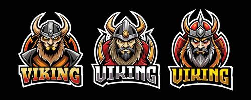 viking esport gaming logotyp. uppsättning av viking maskot design vektor