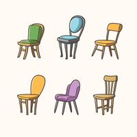 uppsättning av trä- stol klistermärke design, ikon design och vektor illustration