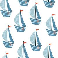 båtar sömlös mönster. marin tema. trendig mönster av söt fartyg, segelbåt för omslag papper, tapet, klistermärken, anteckningsbok omslag. hav skriva ut. vektor tecknad serie bakgrund illustration.