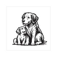 ai genererad brittany hund familj ClipArt illustration i svart och vit vektor