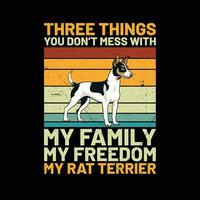 tre saker du inte röra med min familj min frihet min råtta terrier retro t-shirt design vektor