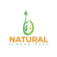 naturlig, eco mat, grön blad fröplanta, växande växt logotyp design vektor mall. naturlig logotyper med löv