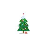 Weihnachten Bäume, Kiefern zum Gruß Karten, Einladungen, Banner, Netz. Neu Jahr und Weihnachten Baum traditionell Symbole mit Girlanden, Licht Glühbirnen, Sterne. Winter Ferien vektor