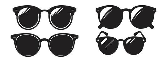 svart solglasögon uppsättning. solglasögon ikon vektor illustration. svart solglasögon, herr- glasögon silhuett