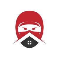 en kreativ logotyp med en ninja huvud och hus form. stark, djärv, enkel, och modern. den skulle vara perfekt för verklig egendom, konstruktion, eller restaurang logotyp vektor