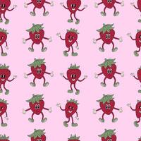 nahtlos Muster mit groovig Obst Erdbeere. Vektor retro Hintergrund Illustration.