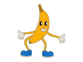 groovig Banane Charakter isoliert. Vektor retro Obst Illustration.