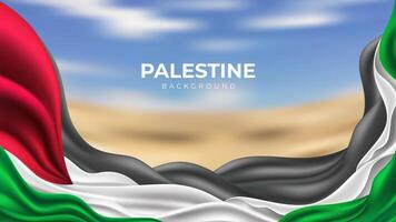 realistisk palestina flagga med suddigt öken- bakgrund vektor
