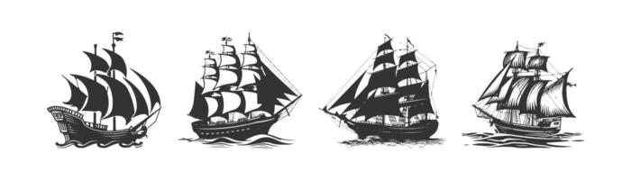 Segeln Schiff Symbol Satz. Vektor Illustration Design.