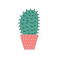 handgemalt Vektor Kaktus isoliert auf Weiß Hintergrund. eben Stil Illustration von stachelig Anlage, Blühen Kaktus, saftig Pflanze im bunt Keramik Topf. Zuhause Anlage, Mexiko Kaktus Blume.