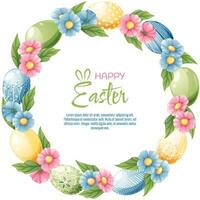 Hintergrund mit Ostern Eier und Blumen. Postkarte, Banner zum Ostern. Frühling Zeit. Rahmen mit bunt Eier. vektor