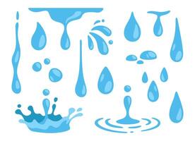 vatten droppar. abstrakt natur blå faller ren släppa. regndroppar. vattning rörelse form vatten. pöl, dropp stänk, flytande flöde. juice och drycker. vektor samling