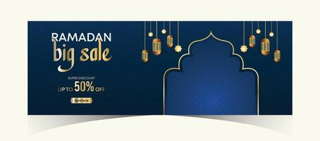 Ramadan kareem Netz Hintergrund Super Verkauf Banner mit Podium zum Anzeige von Produkt. Ramadan Mega groß Verkauf Beförderung Poster und Sozial Medien Post. islamisch Besondere Angebot Beförderung Banner Design Vorlage vektor