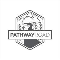 väg logotyp med en berg begrepp den där ger de känna av en resande eller klättrare vektor