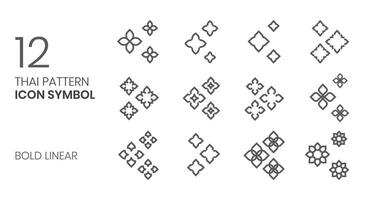 thailändisch Muster Symbol Symbol Vektor einstellen Fett gedruckt linear
