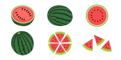 söt röd skivad vattenmelon illustration uppsättning. vektor