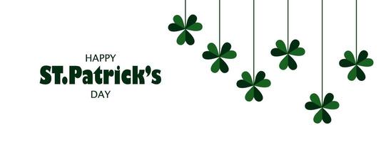 Banner zum st. Patrick's Tag auf März 17 mit Kleeblätter suspendiert auf Schnur. Girlande von Grün Kleeblatt mit Platz zum Text auf Weiß Hintergrund. vektor