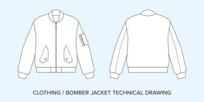 flyg jacka, teknisk teckning, kläder plan för mode designers vektor