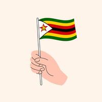 Karikatur Hand halten simbabwisch Flagge, isoliert Vektor Design.